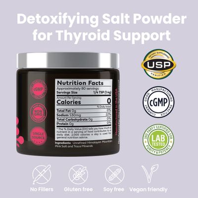 Miss Lizzy HaloDetox - Pure, Unrefined Pink Salt Powder with 80 Minerals to Halogen Detox Bromine, Chlorine, Fluoride, Replenish Electrolytes, Support Healthy Thyroid Adrenal Functions - 4oz