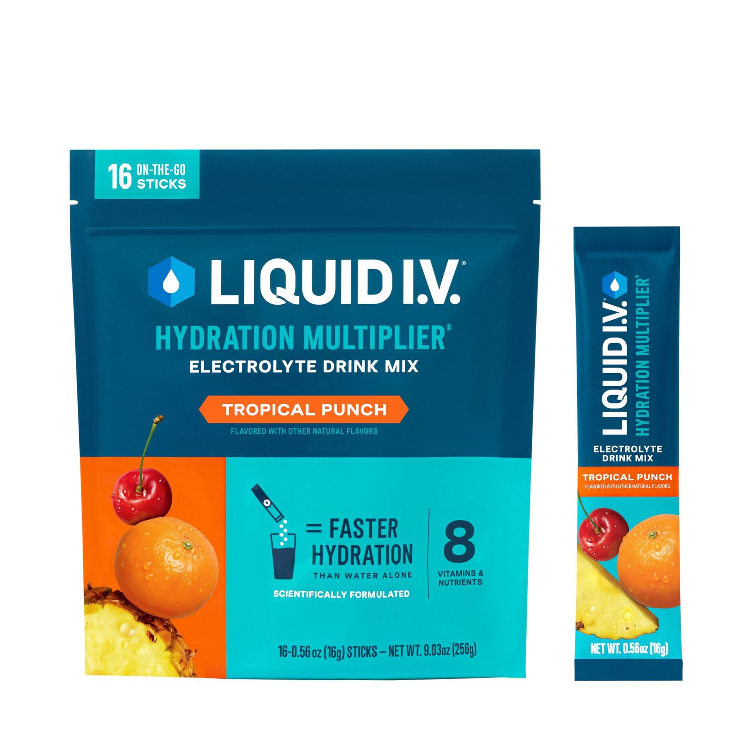 Liquid I.V. Hydration Multiplier - Tropical Punch - Hydration Powder Packets Electrolyte Powder Drink Mix Convenient Single-Serving Sticks Non-GMO 16 Servings (Pack of 12)