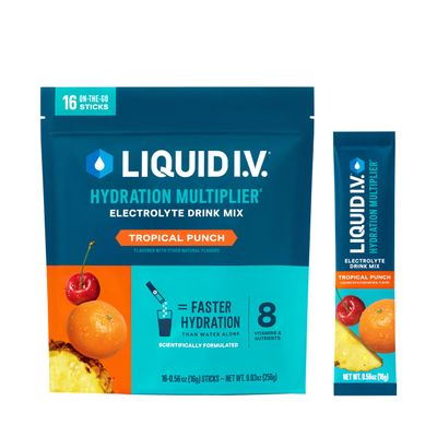 Liquid I.V. Hydration Multiplier - Tropical Punch - Hydration Powder Packets Electrolyte Powder Drink Mix Convenient Single-Serving Sticks Non-GMO 16 Servings (Pack of 12)