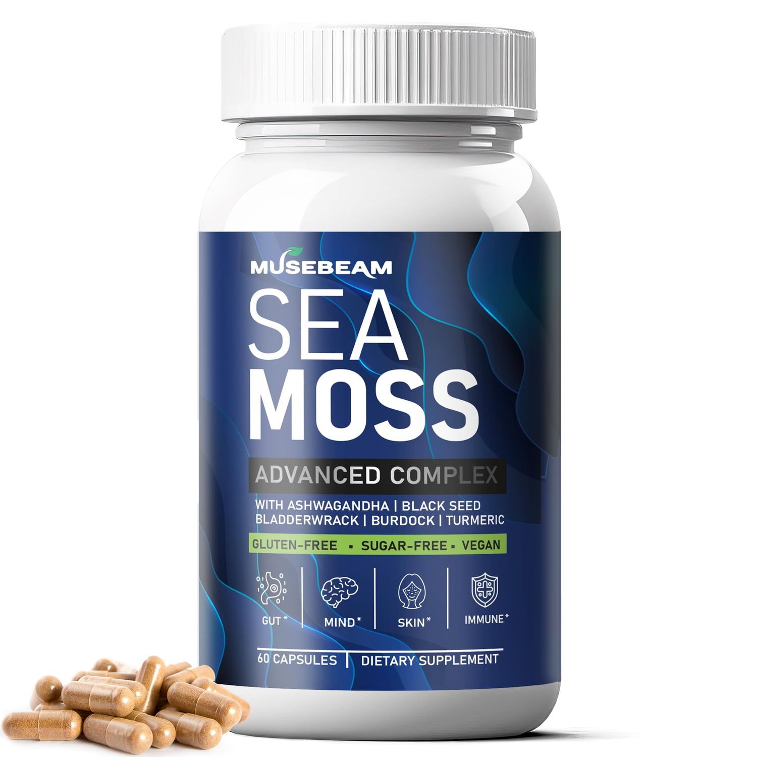 Irish Sea Moss 6000mg - 2000mg Black Seed Oil Ashwagandha Burdock Root Ginger Capsules - Advanced Seamoss Vitamin Multi Mineral Complex Supplement Pills for Men Women