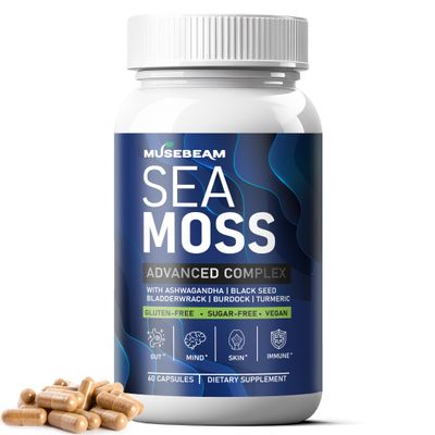 Irish Sea Moss 6000mg - 2000mg Black Seed Oil Ashwagandha Burdock Root Ginger Capsules - Advanced Seamoss Vitamin Multi Mineral Complex Supplement Pills for Men Women