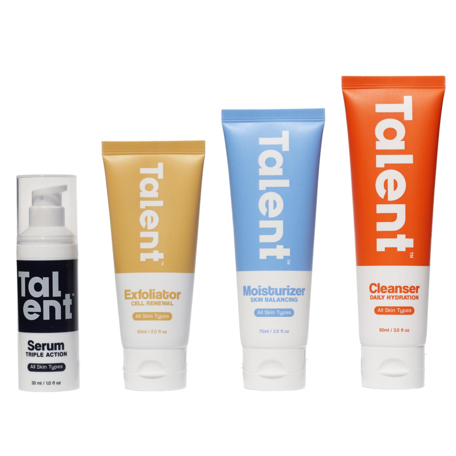 Talent Complete Skincare Set for Men - 90 Day Supply, Korean Skincare, EWG Verified, Fragrance-Free Cleanser, Exfoliator, Serum Moisturizer, Full Routine Kit