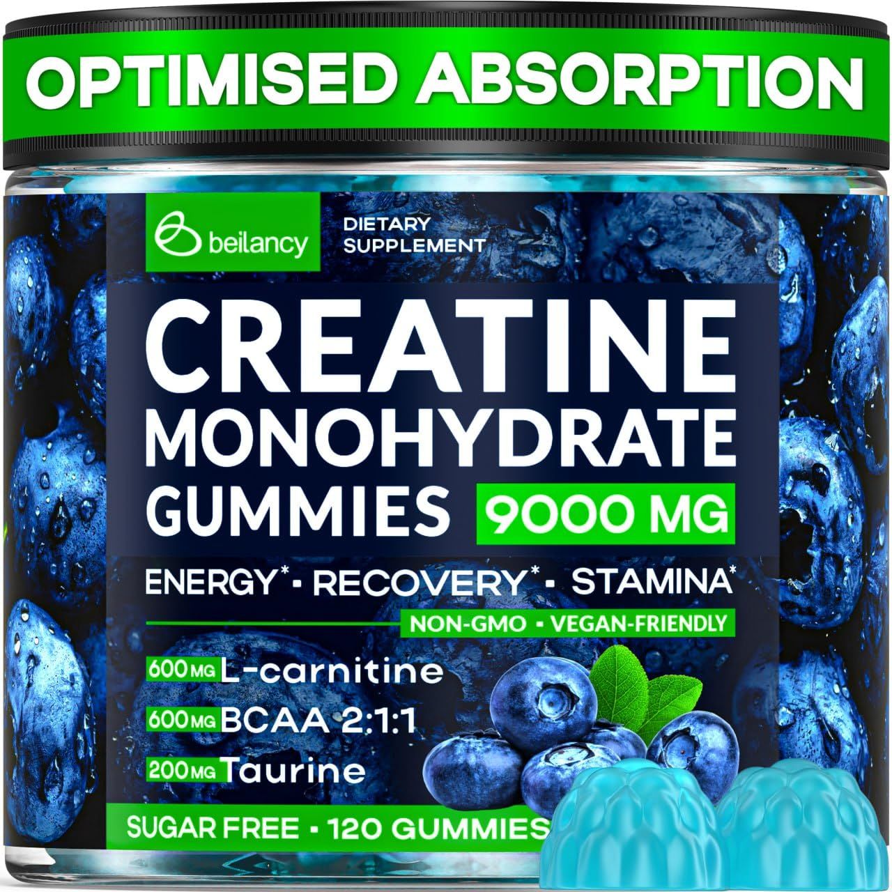 Creatine Monohydrate Gummies Complex 9000 MG for Men Women, Easy-to-Take Creatine Monohydrate Supplement for Muscle Growth, Strength Energy Support, Pre Workout Gummies 120 Count per Bottle
