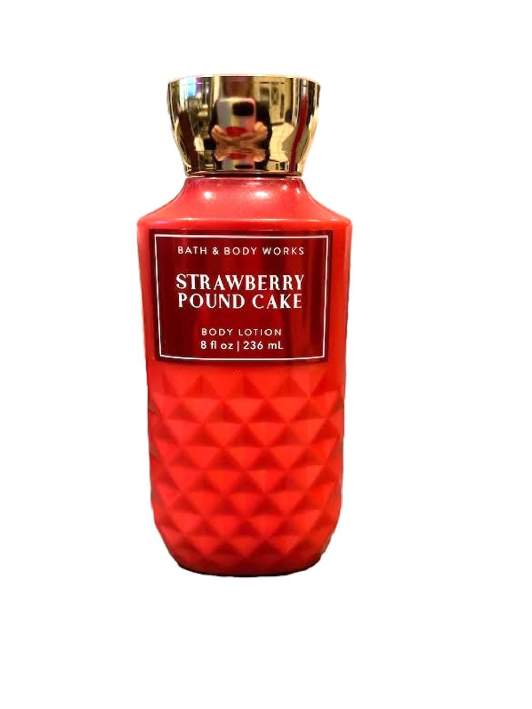 Bath and body Lotion, Perfume Mist, Shower Gel Holiday and Tropical Fragrance Collection (New Strawberry Pound Cake Lotion, 8 Ounce)