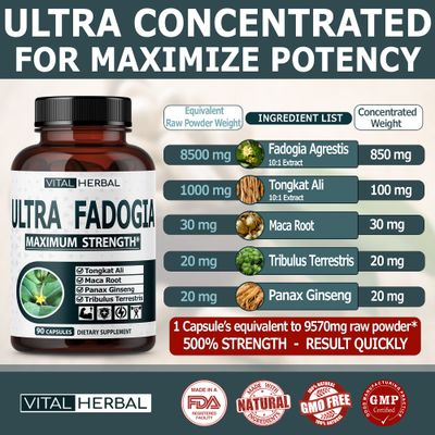 Fadogia Agrestis with Tongkat Ali Capsules for Maximum Strength with Ginseng Maca Root Tribulus - Boost Energy Muscle Buider (90 Count (Pack of 1))