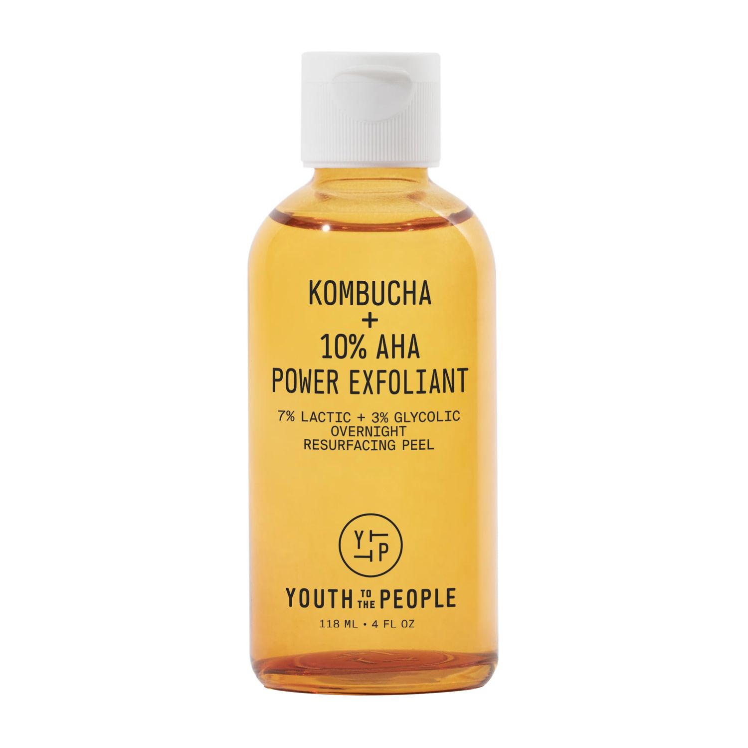 Youth To The People Kombucha 10 AHA Power Exfoliant (4 fl oz), Overnight Resurfacing Peel, Helps Fade Discoloration Smooth Skin Texture, Lactic Glycolic Acid, Fragrance-free, Vegan