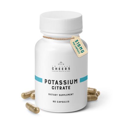 Cheers Potassium Citrate, 20 Daily Value, 316 mg per Capsule, 90 Capsules, Vegan Potassium Supplement for Adults, Natural Mineral Electrolyte