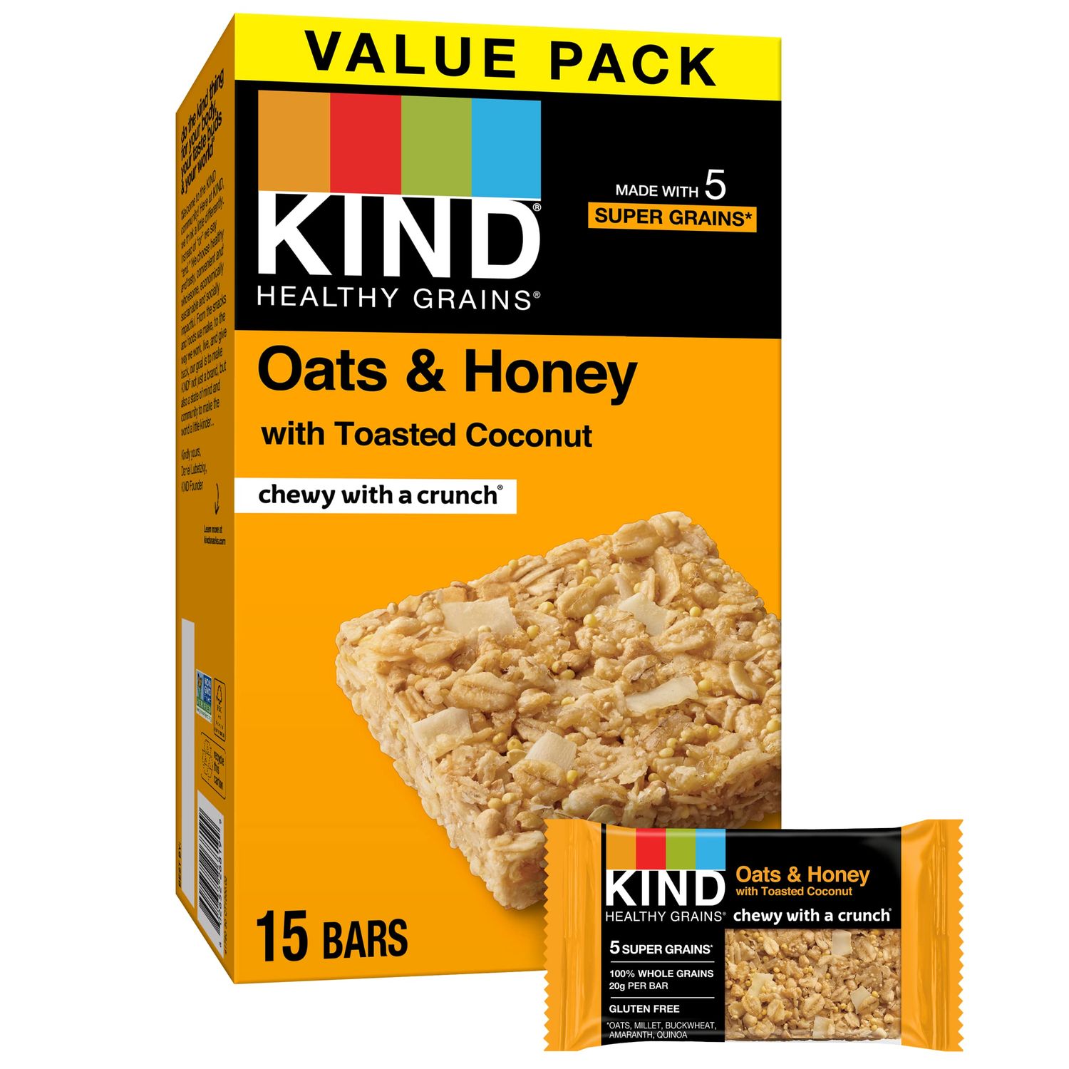 KIND Healthy Grains Bars, Oats Honey, Gluten Free, 15 Count