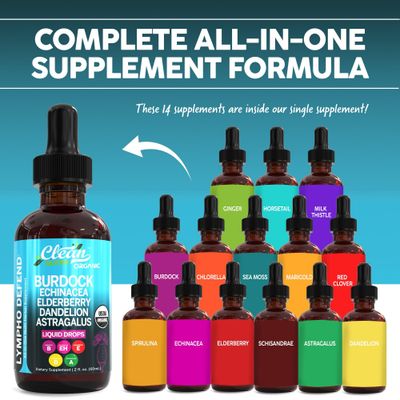 Organic Lymphatic Drainage Supplement Lymphatic Support Drops Burdock Root Echinacea Elderberry Dandelion Astragalus Milk Thistle Sea Moss Red Clover Cleanse Marigold Drop by Clean Nutra