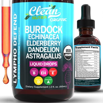 Organic Lymphatic Drainage Supplement Lymphatic Support Drops Burdock Root Echinacea Elderberry Dandelion Astragalus Milk Thistle Sea Moss Red Clover Cleanse Marigold Drop by Clean Nutra
