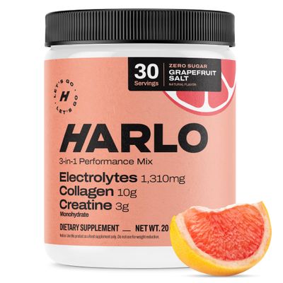 Harlo - Collagen Creatine Electrolyte Drink Mix - Grapefruit Salt Flavor - Hydrating Pre Post Workout Powder - Supports Skin, Joints Muscle Recovery - Sugar-Free Energy Boost