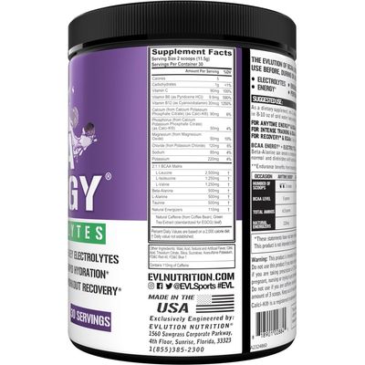 EVL BCAAs Amino Acids Powder - BCAA Energy Pre Workout Powder for Muscle Recovery Lean Growth and Endurance - Rehydrating Post Workout Recovery Drink with 6 Key Electrolytes - Grape Splash