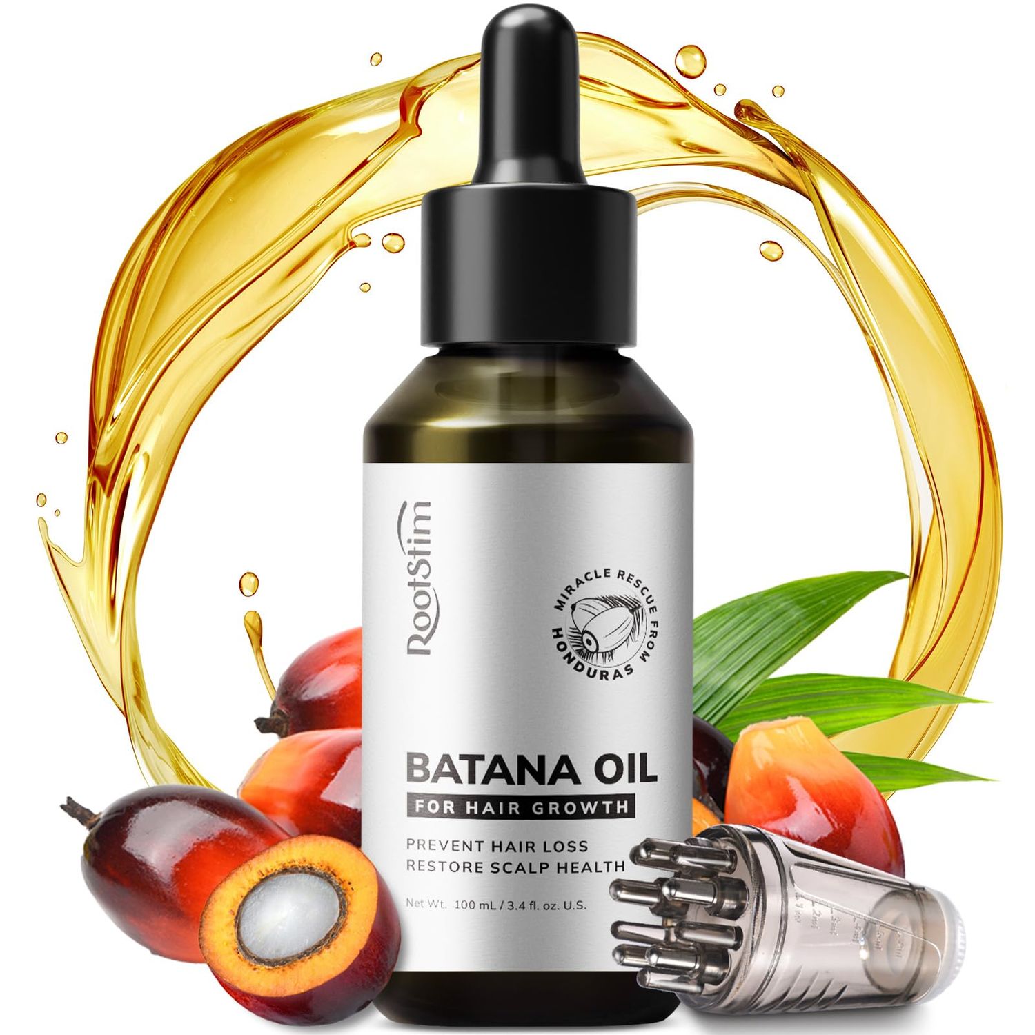 RootStim Batana Oil for Hair Growth 100 Pure Organic Raw Batana Oil from Honduras by Dr. Sebi - Hair Growth and Thickness for Women and Men - 100 ML