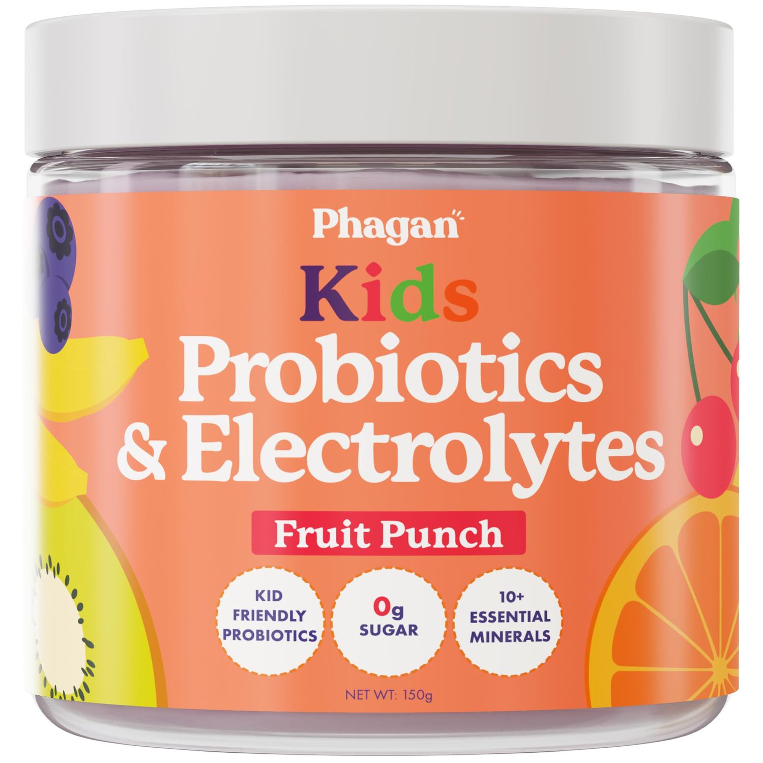 Phagan Kids Probiotic and Electrolytes Powder - Electrolyte Powder for Hydration, Digestive and Immune Support - Kids Probiotics with Essential Minerals - Electrolytes Powder No Sugar for Active Kids