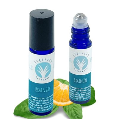 BRAIN ZAP Aromatherapy Roll On (12ml) - Energy, Focus, Mental Clarity, Inspiration - Mood Lifting Citrus, Mint, Herbal Fragrance - Natural Study Aid - Stocking Stuffer Idea (Single Bottle)