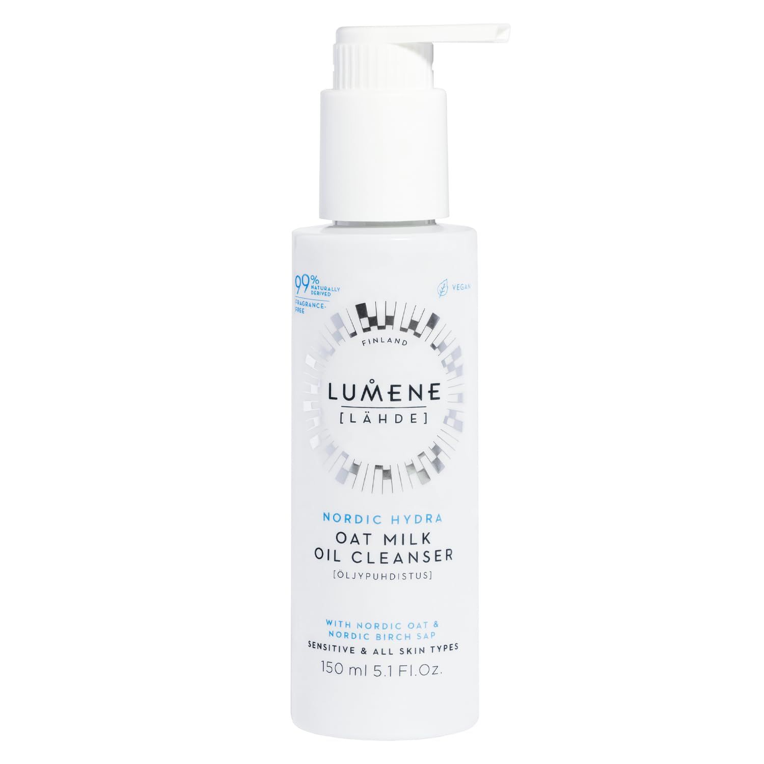 Lumene Nordic Hydra Oat Milk Oil Cleanser - Luxurious Oat Cleansing Milk, Makeup Remover Gentle Face Wash for Soft, Clean Skin - Fragrance Free Hydrating Nordic Birch Sap Cleansing Oil (5.1oz)