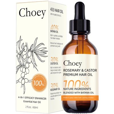 Choey Organic Castor Oil Natural Rosemary Oil for Hair Growth Product(2Fl Oz). Batana Oil Moisturize Dry Frizzy Hair Smooth Shiny. Vegan Scalp Treatment Essential Hair Oil for All Types Hair