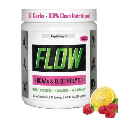 PhysiVantage Flow Electrolyte Powder BCAAs Keto - Sugar-Free Hydration Muscle Recovery Drink Mix Zero-Sugar Electrolytes Powder - Vegan, No Sugar, 40 Servings Raspberry Lemonade Flavor