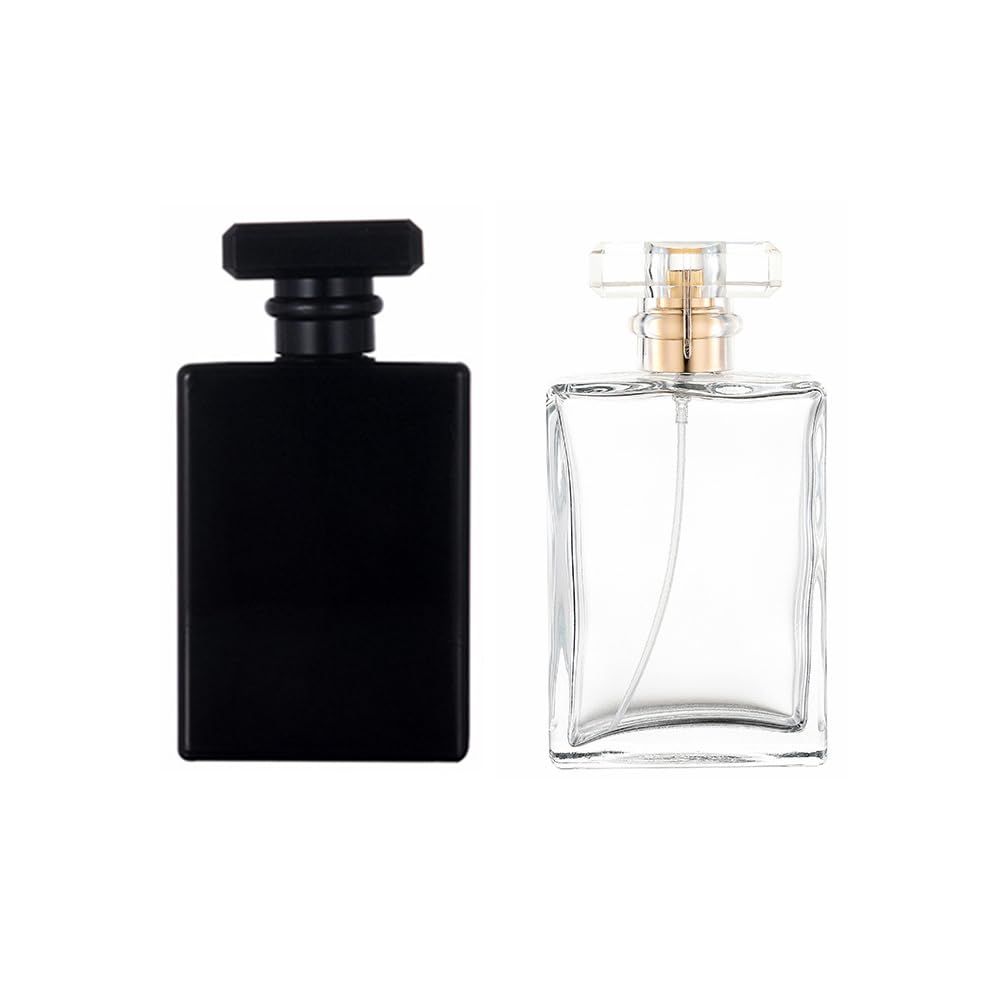 YORROR 100ml Glass Perfume Atomizer,2 Pcs Empty Refillable Perfume Spray Bottle for Men and Women,Portable Fragrance Fine Mist Spray Bottle Perfume Dispenser for Travel (GoldBlack)