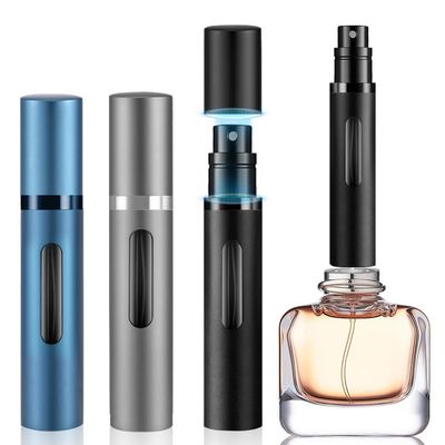 DIOHIO 8ml Perfume Atomizer Travel Refillable,Mini Cologne Dispenser, Bottom-Filling Fragrances Perfumes Bottle,Portable Sprayer Pocket Size for Women Men Cruise Car Trip Gift 3pcs (Black-Grey-Blue)