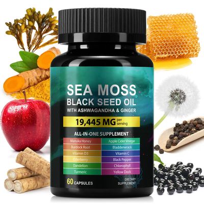 Sea Moss 3000mg Black Seed Oil Capsules 2000mg Ashwagandha Supplements 1000mg Bladderwrack Turmeric Burdock Vitamin C D3 Manuk Honey Dandelion Yellow Dock Chlorophyll ACV
