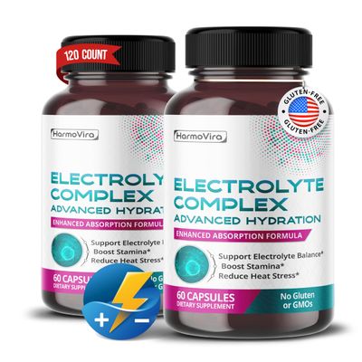 HarmoVira Electrolyte Complex - Advanced Hydration - Enhanced Absorption Formula - Support Electrolyte Balance - 120-day Supply - Made in The USA