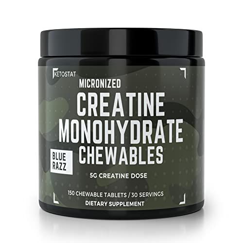 Ketostat Creatine Chews 5G Chewables 30 Day Supply, Micronized Creatine Monohydrate Tablet, Sour Razz (150ct) Creatine for Women Men