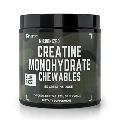 Ketostat Creatine Chews 5G Chewables 30 Day Supply, Micronized Creatine Monohydrate Tablet, Sour Razz (150ct) Creatine for Women Men