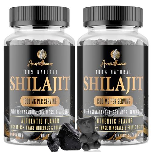 1500MG Shilajit Gummies for Men Women with Ashwagandha, Sea Moss, Black Seed Fulvic Acid 85 Trace Minerals Energy Immunity Authentic Flavor, 120 Gummies