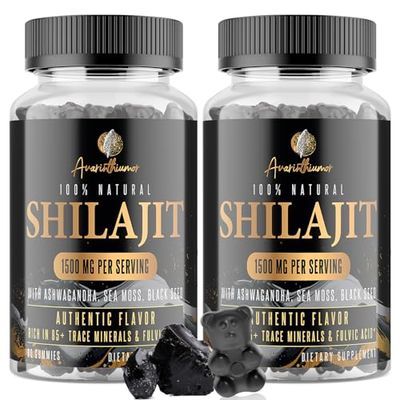 1500MG Shilajit Gummies for Men Women with Ashwagandha, Sea Moss, Black Seed Fulvic Acid 85 Trace Minerals Energy Immunity Authentic Flavor, 120 Gummies