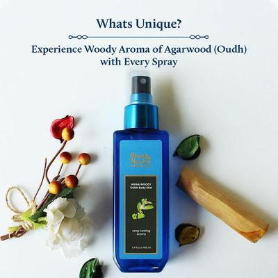 Blue Nectar Niraa Woody Oudh Body Mist for Hydrating Long Lasting Fragrance (100ml)