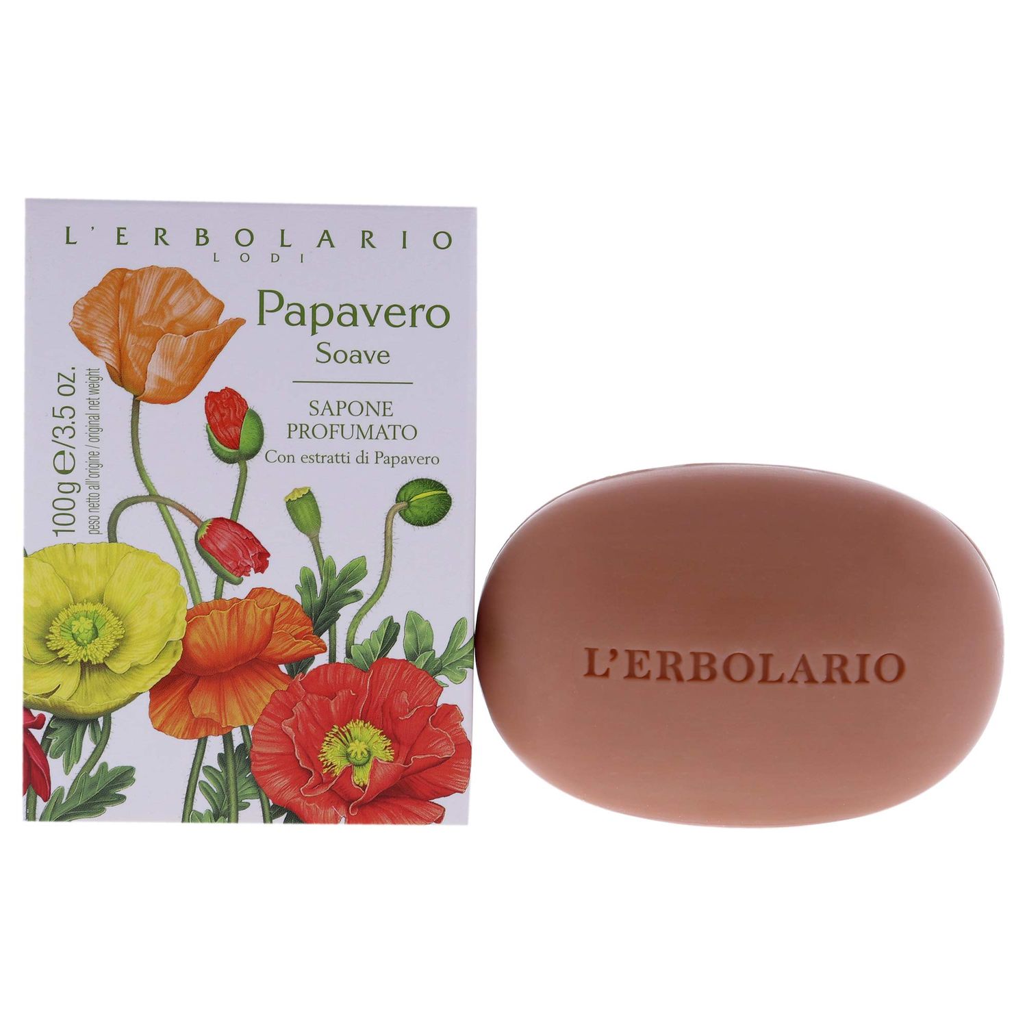 L&#39;Erbolario Sweet Poppy Perfumed Bar Soap - Enriched With All Natural Ingredients And Aromatic Fragrances - Cleanses And Moisturizes Skin - Long Lasting And Creates A Rich, Creamy Lather - 3.5 Oz