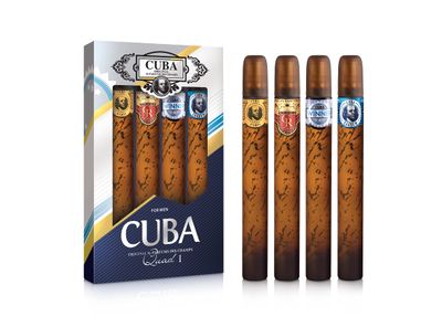 Cuba Quad I by Cuba for Men - 4 Pc Gift Set 1.17oz Cuba Gold EDT Spray, 1.17oz Cuba Royal EDT Spray, 1.17oz Cuba Winner EDT Spray, 1.17oz Cuba Shadow EDT Spray