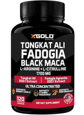 X Gold Health Tongkat Ali, Fadogia Agrestis, Black Maca, L-Arginine L-Citrulline Boost Energy, Vitality, Performance, Muscle Recovery Balance - Premium Wellness Support for Men Women