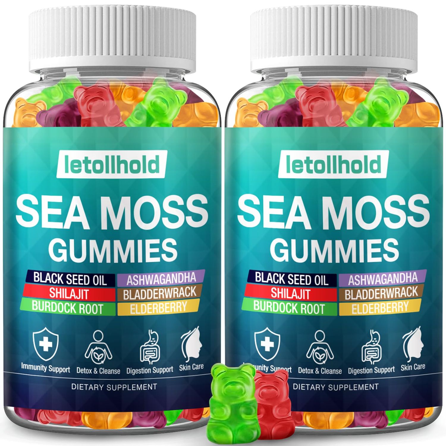 Sea Moss Gummies - Irish Sea Moss Gummies Advanced for Adults with Ashwagandha Bladderwrack Burdock Root for Supports ImmuneEnergy - 60 Vegan Gummy,2PCS
