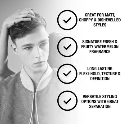 men-u CLAY styling 100ml, mens hair products - For matt choppy styles. SIGNATURE MELON FRAGRANCE - Mens hair wax, medium hold matt finish 100ml