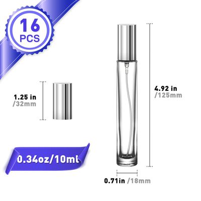 Glassfinity Travel Perfume Bottle Refillable, 16pcs 10ML Mini Glass Perfume Containers with Funnel and Label, Empty Portable Leak-proof Fragrance Bottles Spray Atomizer Pump Bottle Kit for Toiletries