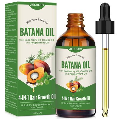 Aeshory Batana Oil for Hair Growth, 4-IN-1 Batana Oil with Rosemary Oil, Castor Oil, Peppermint Oil - 100 Natural Batana Oil for Hair Thickness, Prevents Loss for Men Women