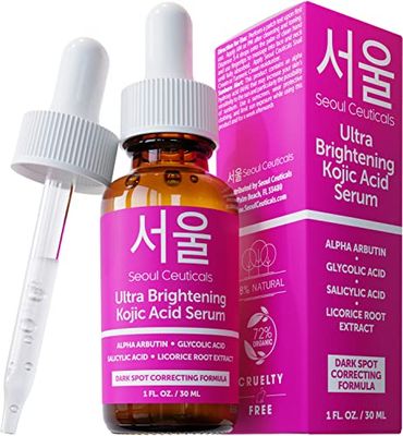SeoulCeuticals Korean Skin Care Kojic Acid Serum Alpha Arbutin Serum - Dark Spot Remover Corrector Glycolic Acid Serum Salicylic Acid K Beauty 1oz