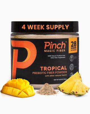Pinch Magic Fiber Supplement Powder Tropical Flavored Psyllium Husk Powder for Digestive Health Gut Support Sugar Free Supplement for Keto Vegan Diets USA-Made 28-Day Supply