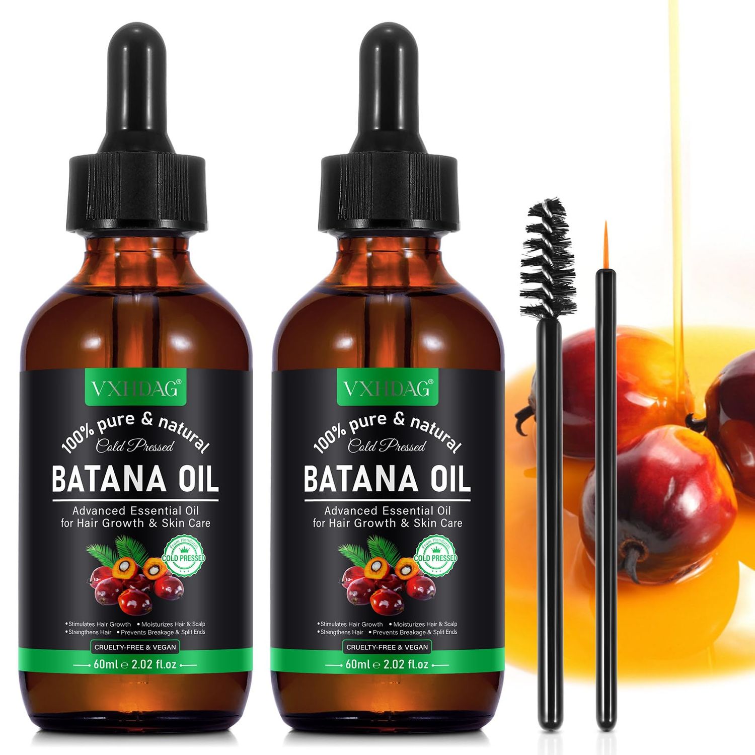 VXHDAG Batana Oil - Pure Natural Hair Growth Oil from Honduras, Eliminates Split Ends, Enhances Radiance for All Hair Skin Types, 4.04 fl oz (pack of 2)