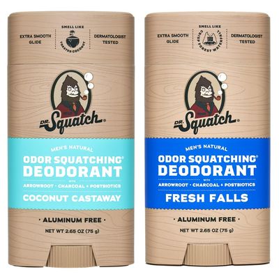 Men&#39;s Natural Deodorant - Aluminum-Free Deodorant from Dr. Squatch - Natural Deodorizer - made wpostbiotics charcoal - Deodorant for Men - Smell fresh with Coconut Castaway and Fresh Falls (2 Pk)