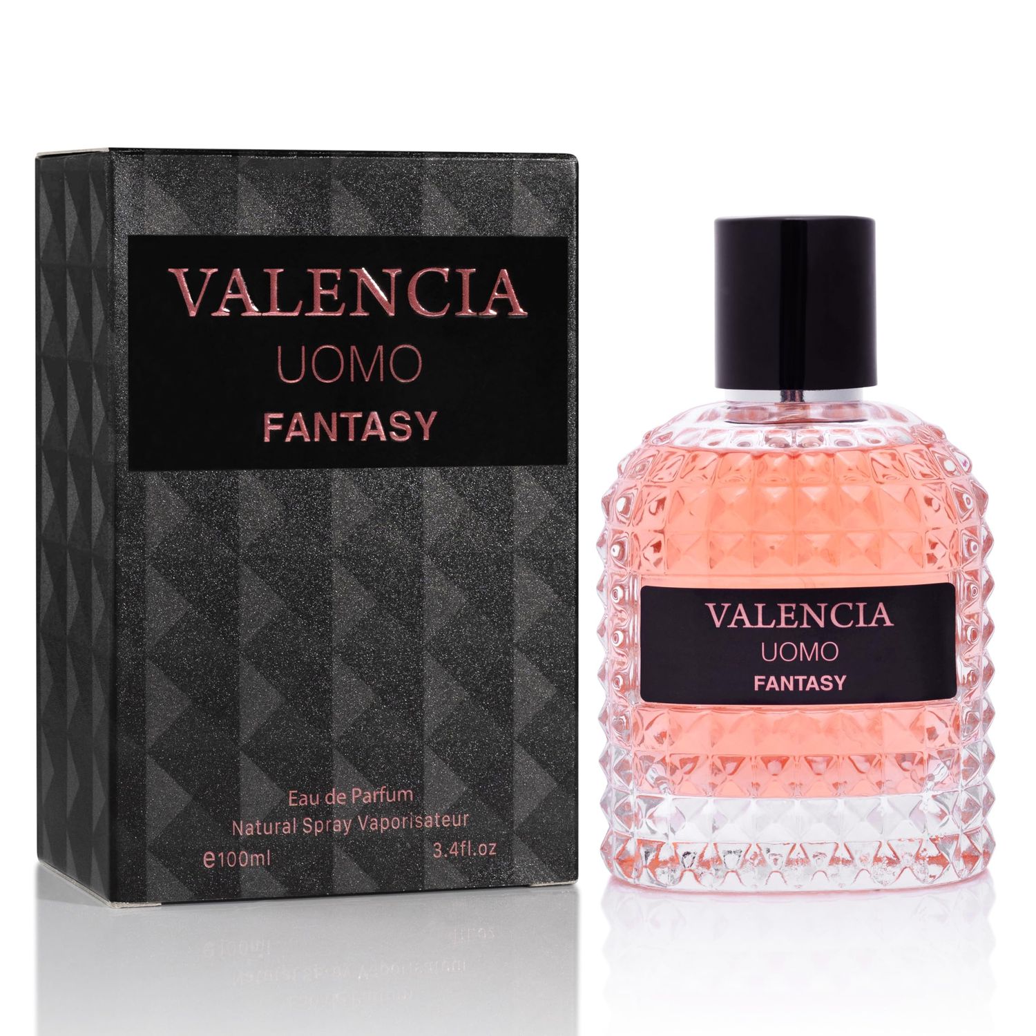 Valencia UOMO Fantasy Men EDP - Spicy Woody Fragrance - Top Notes of Sweet Red Apple, Cardamom Calabrian Bergamot - Base Scent of Warm Tobacco Leaf, Patchouli Vetiver - Elegant 100ml Bottle