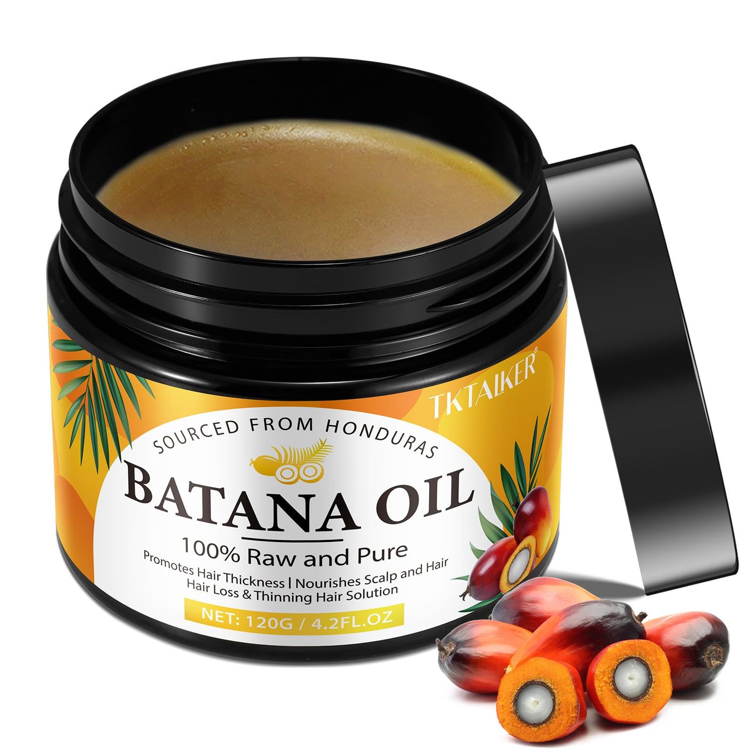 TKTALKER Batana Oil for Hair Growth, Organic, Unrefined, Prevents Hair Loss, Enhances Thickness in Men Women 4.2 oz