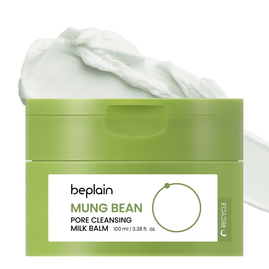 beplain Mung Bean Pore Cleansing Milk Balm (3.38 fl.oz100ml) Fragrance-Free Korean Makeup Remover Non-Greasy Sorbet Texture Moisturized Finish with Ceramides All in One Facial Cleanser