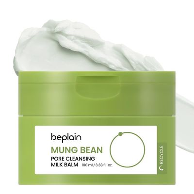 beplain Mung Bean Pore Cleansing Milk Balm (3.38 fl.oz100ml) Fragrance-Free Korean Makeup Remover Non-Greasy Sorbet Texture Moisturized Finish with Ceramides All in One Facial Cleanser