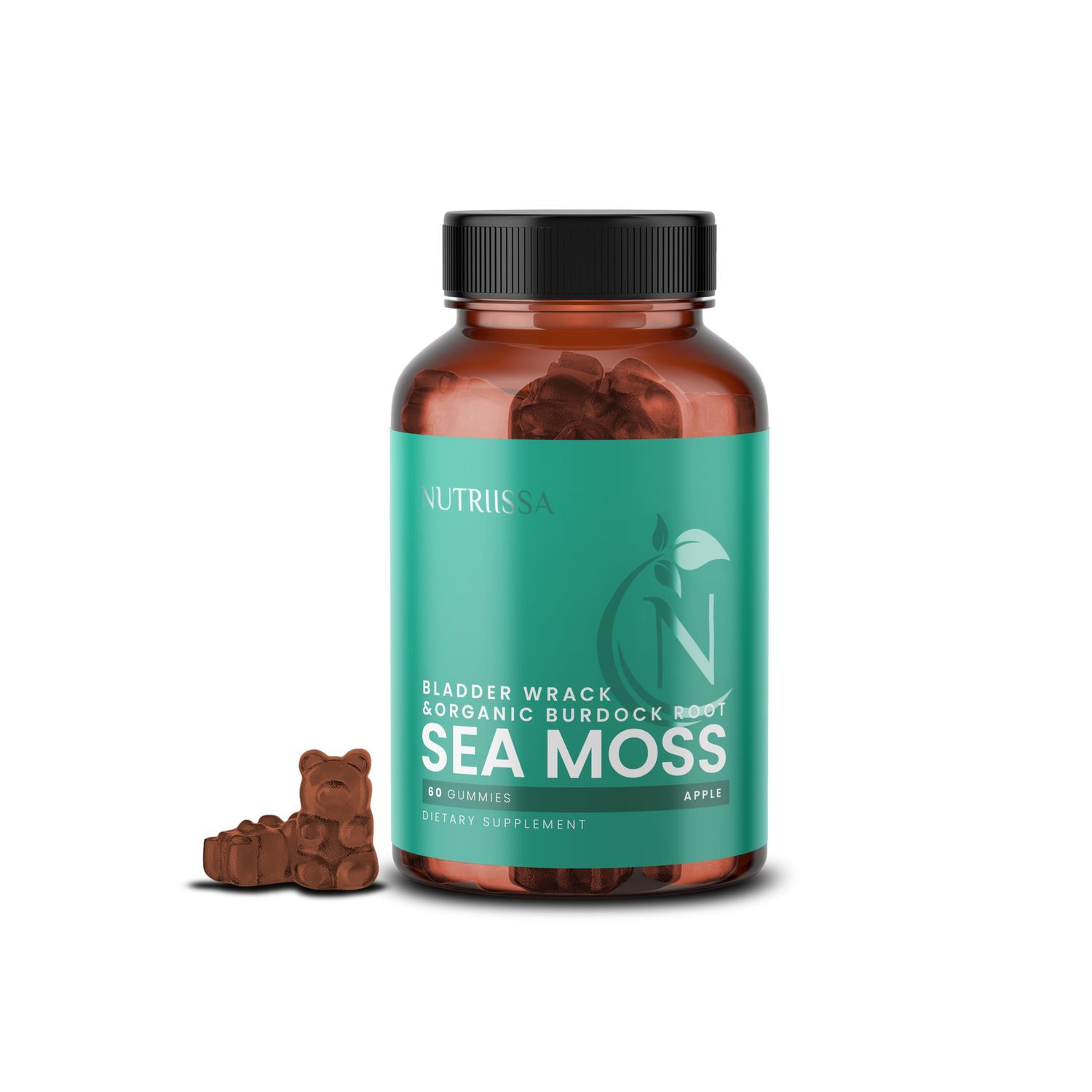 Nutriissa Seamoss Gummies - Irish Sea Moss Bladderwrack Blend for General Wellness - EPEB Certified for Purity Potency - 60 Apple Flavored Vegan Gummies