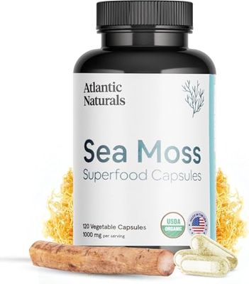 Atlantic Naturals Organic Sea Moss Capsules Immune System, Thyroid Health, Beautiful Skin and Digestion Multivitamin Supplement 120 Irish Sea Moss Capsules Better Than Gel Powder