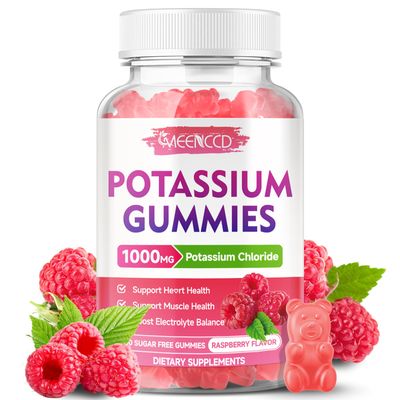 Potassium Gummies, Potassium Chloride 1000mg for Adults, Sugar-Free Potassium Supplement Gummies Support Electrolyte Balance Leg Cramps for Women Men, Raspberry Flavor, 60 Count