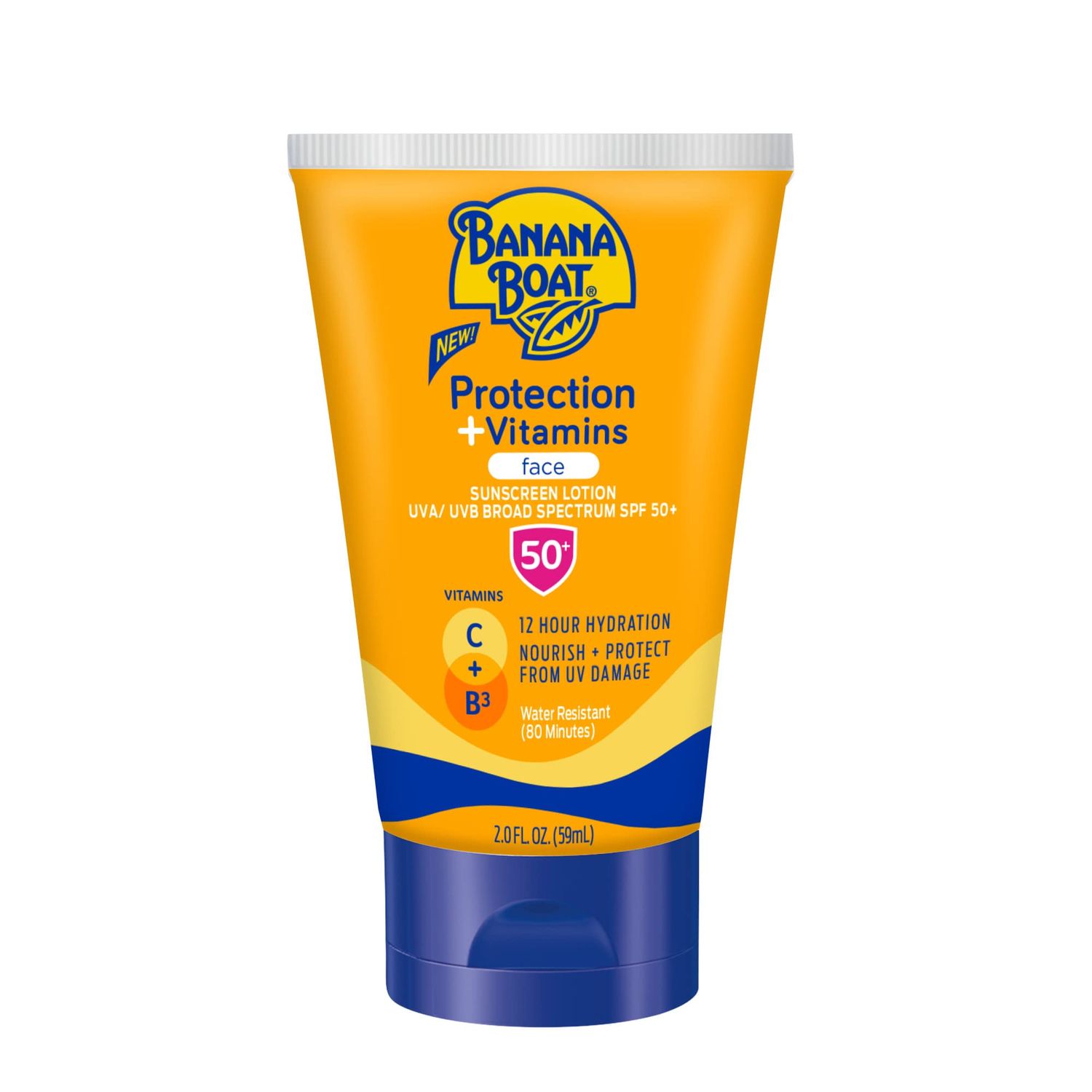 Banana Boat Protection Vitamins Face Sunscreen Lotion SPF 50 Travel Size Sunscreen for Face, Moisturizing with Vitamin C Vitamin B3 Niacinamide, SPF 50 Sunblock Lotion, Fragrance Free, 2oz